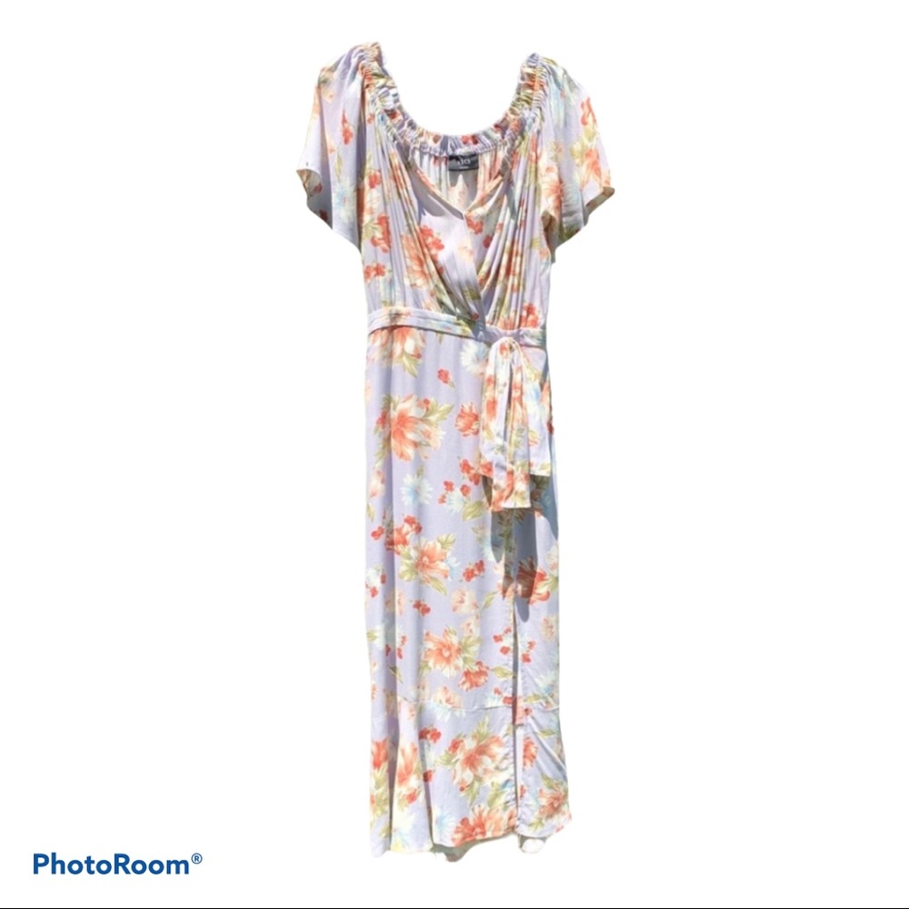 VICI Floral Lilac Purple Wrap Tie Midi Dress